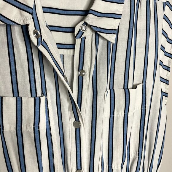DEREK LAM 10 Crosby Dress Womens 6 Blue Striped Shirtdress Snap Front Cap Sleeve - Picture 8 of 16